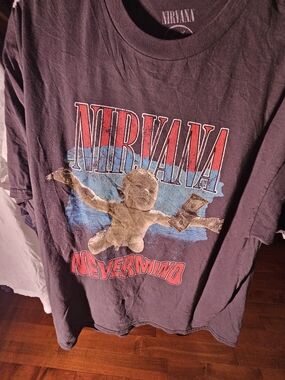 Nirvana Nevermind Graphic Tee - Black with Red & Blue Print